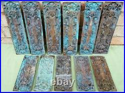11 Matching Rare Very Decorative Victorian Pressed Brass Finger Plates