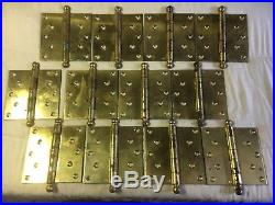 (12 LOT) 5 X 5 ANTIQUE BRASS PLATED BALL TIPS 10 SCREW Door HINGES VERY RARE