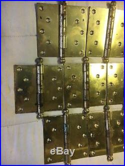 (12 LOT) 5 X 5 ANTIQUE BRASS PLATED BALL TIPS 10 SCREW Door HINGES VERY RARE