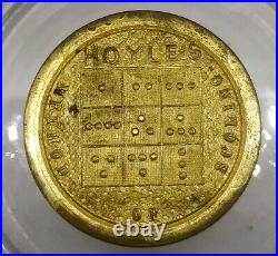 (1840's) HOYLES WHIST TOKENS BRASS CASE with 3 COUNTERS INSIDE VERY RARE SET