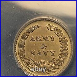 1863 ARMY & NAVY US Civil War Token 10/298b Very Rare Struck In Brass ANACS 58