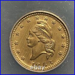 1863 ARMY & NAVY US Civil War Token 10/298b Very Rare Struck In Brass ANACS 58
