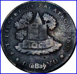 1863 México Zacatecas 1/8 Octavo de Real Reversed 6 in date -Very Rare KM 338