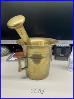 1900's Rare Antique Solid Brass Mortar & Pestle Very Heavy Great Patina