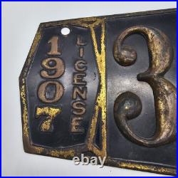 1907 Cincinnati Ohio Brass License Plate Original VERY RARE