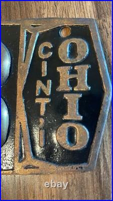 1907 Cincinnati Ohio Brass License Plate Pre State VERY RARE