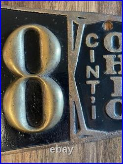 1907 Cincinnati Ohio Brass License Plate Pre State VERY RARE