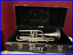 1914 Frank Holton Cornet Silver Plated with Gold Engraving Very Rare