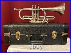 1914 Frank Holton Cornet Silver Plated with Gold Engraving Very Rare