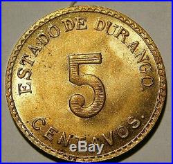 1914 Mexico Durango State 5 Centavos Brass UNC/BU Condition Very Rare A35-859