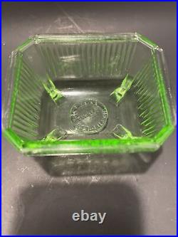 1930's Chase Brass and Co Green Vaseline Glass Brass Slide Top Ashtray Very Rare