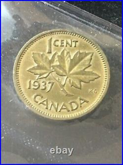 1937 CH# DC-19 (VERY RARE BRASS) ICCS Graded Canadian, Small One Cent SP-60