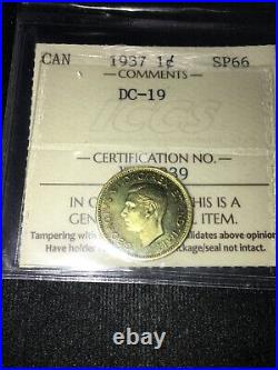 1937 CH# DC-19 (VERY RARE BRASS) ICCS Graded Canadian, Small One Cent SP-66