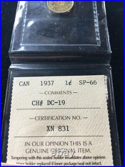 1937 CH# DC-19 (VERY RARE BRASS) ICCS Graded Canadian, Small One Cent SP-66