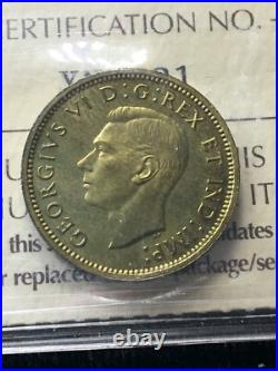 1937 CH# DC-19 (VERY RARE BRASS) ICCS Graded Canadian, Small One Cent SP-66