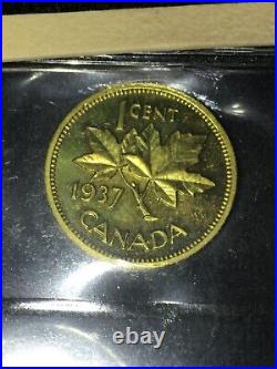 1937 CH# DC-19 (VERY RARE BRASS) ICCS Graded Canadian, Small One Cent SP-66