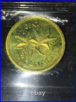 1937 CH# DC-19 (VERY RARE BRASS) ICCS Graded Canadian, Small One Cent SP-66