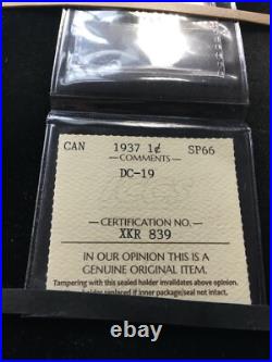 1937 CH# DC-19 (VERY RARE BRASS) ICCS Graded Canadian, Small One Cent SP-66