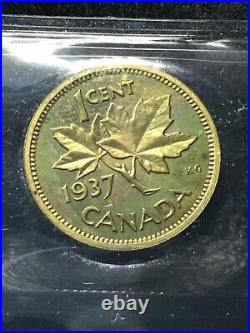 1937 CH# DC-19 (VERY RARE BRASS) ICCS Graded Canadian, Small One Cent SP-66