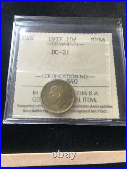 1937 CH# DC-21 (VERY RARE BRASS) ICCS Graded Canadian, Ten ¢10 Cent SP-66