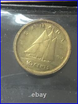 1937 CH# DC-21 (VERY RARE BRASS) ICCS Graded Canadian, Ten ¢10 Cent SP-66