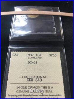 1937 CH# DC-21 (VERY RARE BRASS) ICCS Graded Canadian, Ten ¢10 Cent SP-66
