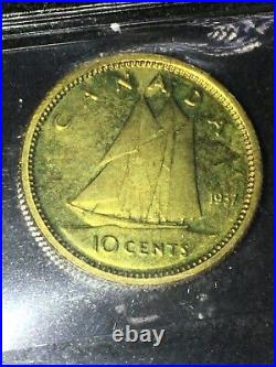 1937 CH# DC-21 (VERY RARE BRASS) ICCS Graded Canadian, Ten ¢10 Cent SP-66