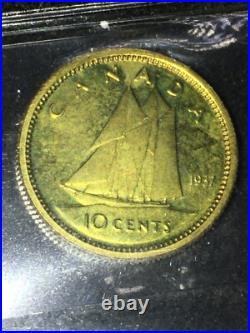 1937 CH# DC-21 (VERY RARE BRASS) ICCS Graded Canadian, Ten ¢10 Cent SP-66