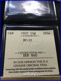 1937 CH# DC-21 (VERY RARE BRASS) ICCS Graded Canadian, Ten ¢10 Cent SP-66