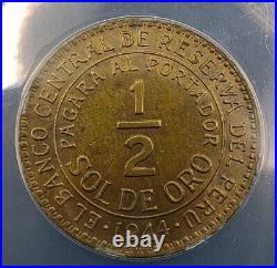 1944 Peru 1/2 Sol de Oro Coin ANACS AU58 Very Rare Only Graded Coin Online