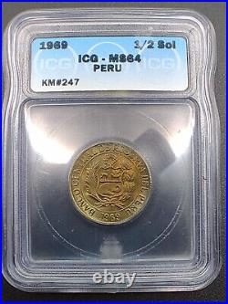 1969 Peru 1/2 Sol ICG MS64 KM 247 Very Rare to see Graded. Beautifully toned