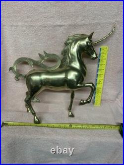1970's Vintage Large Brass Unicorn Figurine Statue Animal Decor Very Rare