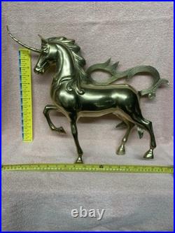 1970's Vintage Large Brass Unicorn Figurine Statue Animal Decor Very Rare