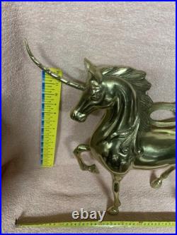 1970's Vintage Large Brass Unicorn Figurine Statue Animal Decor Very Rare