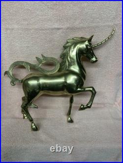 1970's Vintage Large Brass Unicorn Figurine Statue Animal Decor Very Rare