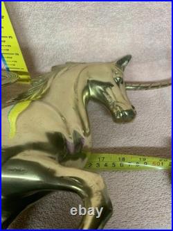 1970's Vintage Large Brass Unicorn Figurine Statue Animal Decor Very Rare