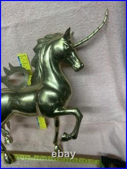 1970's Vintage Large Brass Unicorn Figurine Statue Animal Decor Very Rare
