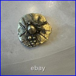 1970s C Tasha Black Widow Belt Buckle On Leaf with Eggs Solid Brass Very Rare