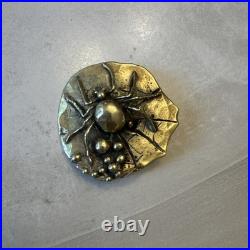 1970s C Tasha Black Widow Belt Buckle On Leaf with Eggs Solid Brass Very Rare
