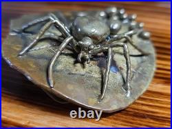 1970s C Tasha Black Widow Belt Buckle On Leaf with Eggs Solid Brass Very Rare