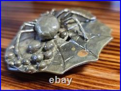 1970s C Tasha Black Widow Belt Buckle On Leaf with Eggs Solid Brass Very Rare