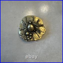 1970s C Tasha Black Widow Belt Buckle On Leaf with Eggs Solid Brass Very Rare