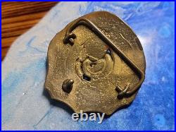 1970s C Tasha Black Widow Belt Buckle On Leaf with Eggs Solid Brass Very Rare