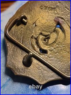 1970s C Tasha Black Widow Belt Buckle On Leaf with Eggs Solid Brass Very Rare