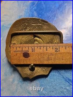 1970s C Tasha Black Widow Belt Buckle On Leaf with Eggs Solid Brass Very Rare