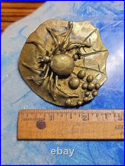 1970s C Tasha Black Widow Belt Buckle On Leaf with Eggs Solid Brass Very Rare