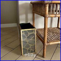 1970s Gold vein, black mirror & brass waste bin. VERY rare. Nice