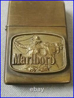 1976 Marlboro Cigarettes Cowboy Roper Solid Brass Zippo Lighter Mib Very Rare