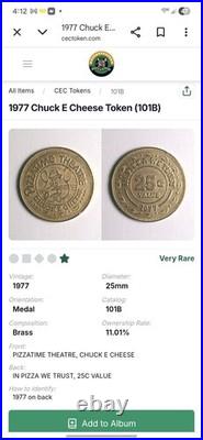 1977 Chuck E Cheese Token (101B) Brass 25mm Very Rare