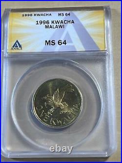 1996 Malawi 1 Kwacha Graded ANACS MS64, Very Rare Only Graded One Found Online